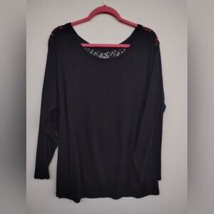 Faded Glory Black Lace Accent Long Sleeve Top